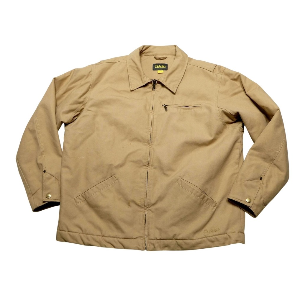 Cabela's Conceal Carry Jacket Mens XL Beige Canvas Sherpa Lined Bomber Workwear
